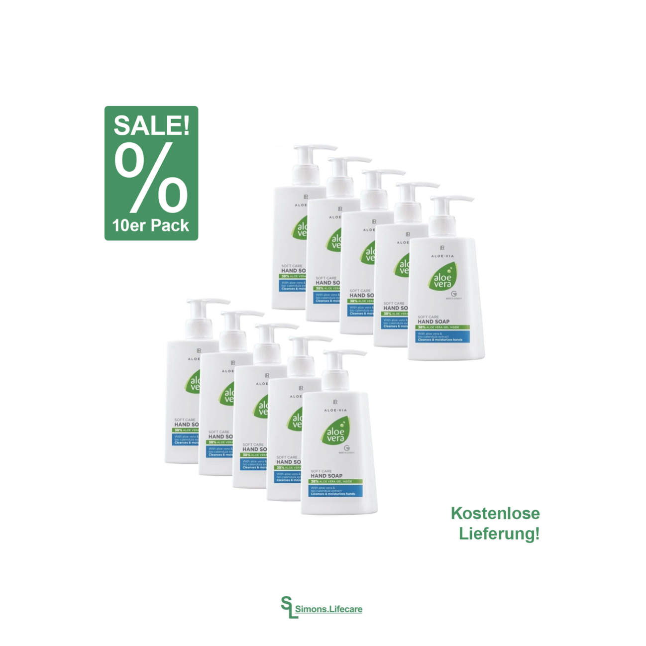 Milde Cremeseife für deine Hände - die LR Aloe Vera Soft Care Hand Soap Sanft Reinigende Handseife im praktischen Pumpspender je 250ml - 10er-Pack zu SONDERPREIS!