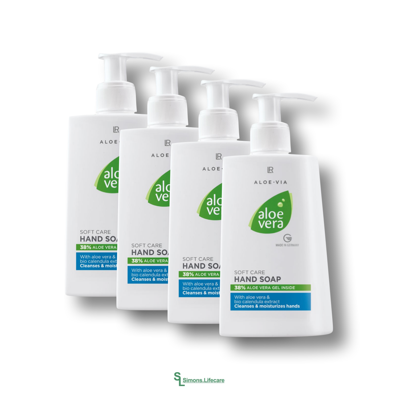 Milde Cremeseife für deine Hände - die LR Aloe Vera Soft Care Hand Soap Sanft Reinigende Handseife im praktischen Pumpspender je 250ml - 4er-Pack zu SONDERPREIS!