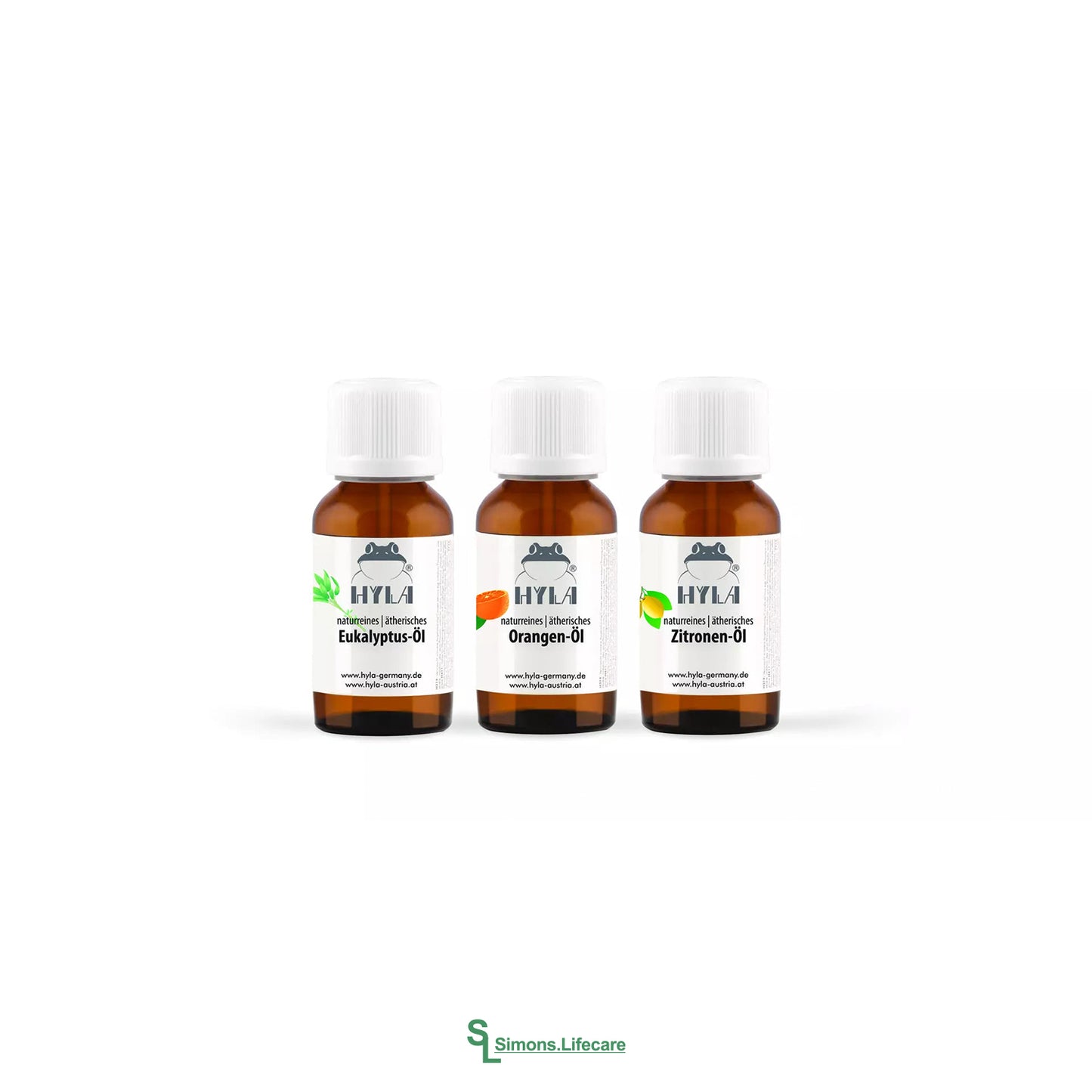 Aromatische Frische für dein Zuhause - mit dem gemischten 3er-Pack für dein HYLA Luft- und Raumreinigungssystem. Dieses Set enthält jeweils eine 30ml Flasche Eukalyptusöl, Orangenöl und Zitronenöl.