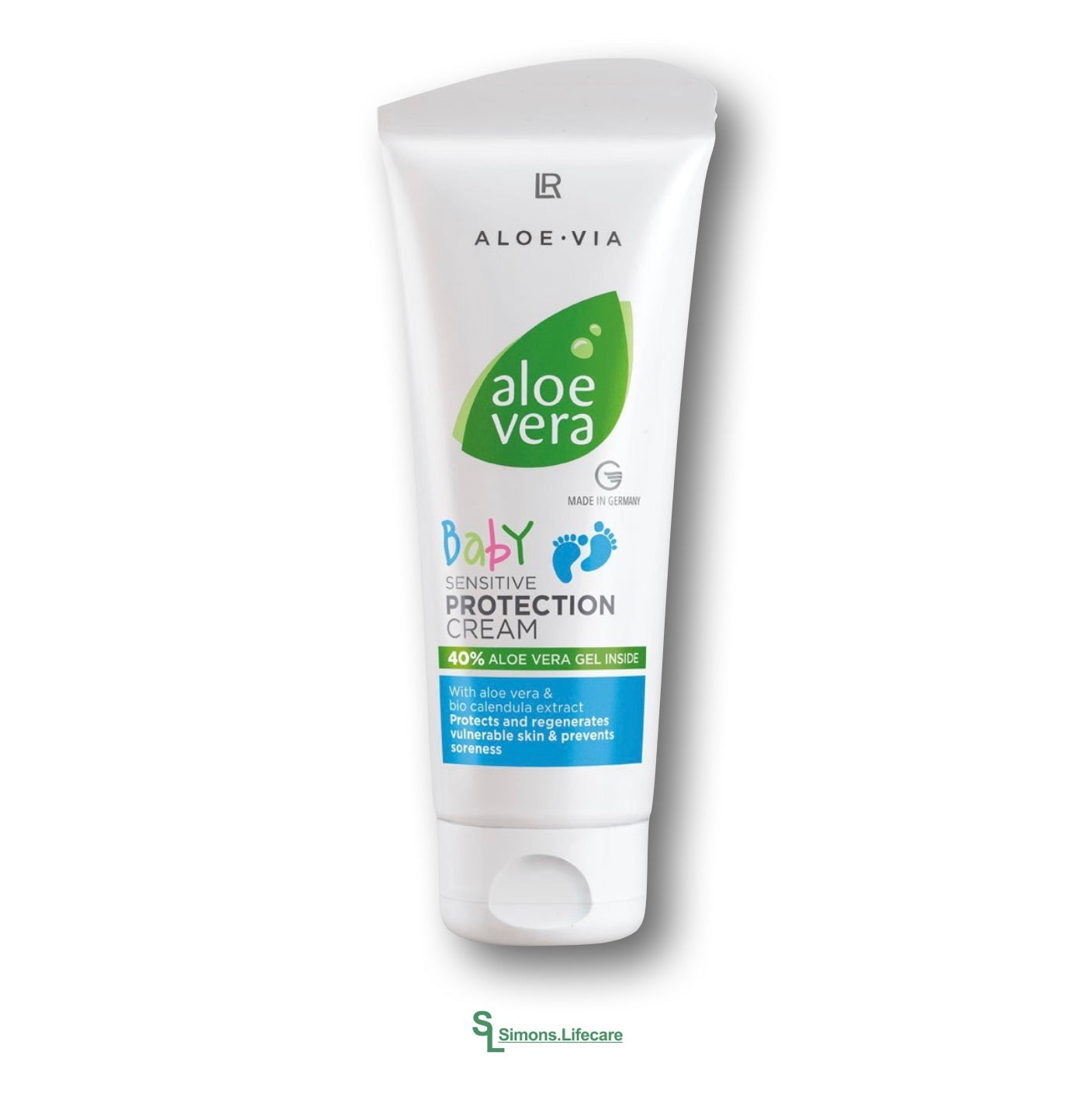 Pflegt, schützt und beruhigt. Sanfter Schutz für empfindliche Babyhaut - die LR Aloe Vera Baby Sensitive Protection Cream Wundschutzcreme, 100ml. Jetzt bei Simons.Lifecare zum SONDERPREIS!