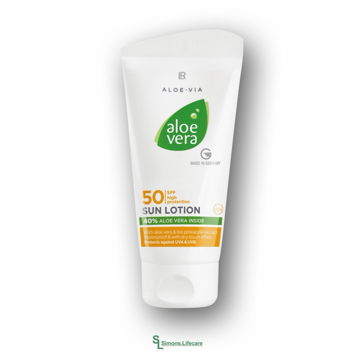 Starker Sonnenschutz für helle und empfindliche Haut. Schützt, pflegt und zieht schnell ein - mit der LR Aloe Vera Sun Lotion SPF 50 Sonnencreme LSF50, 75ml. Jetzt bei Simons.Lifecare zum SONDERPREIS!