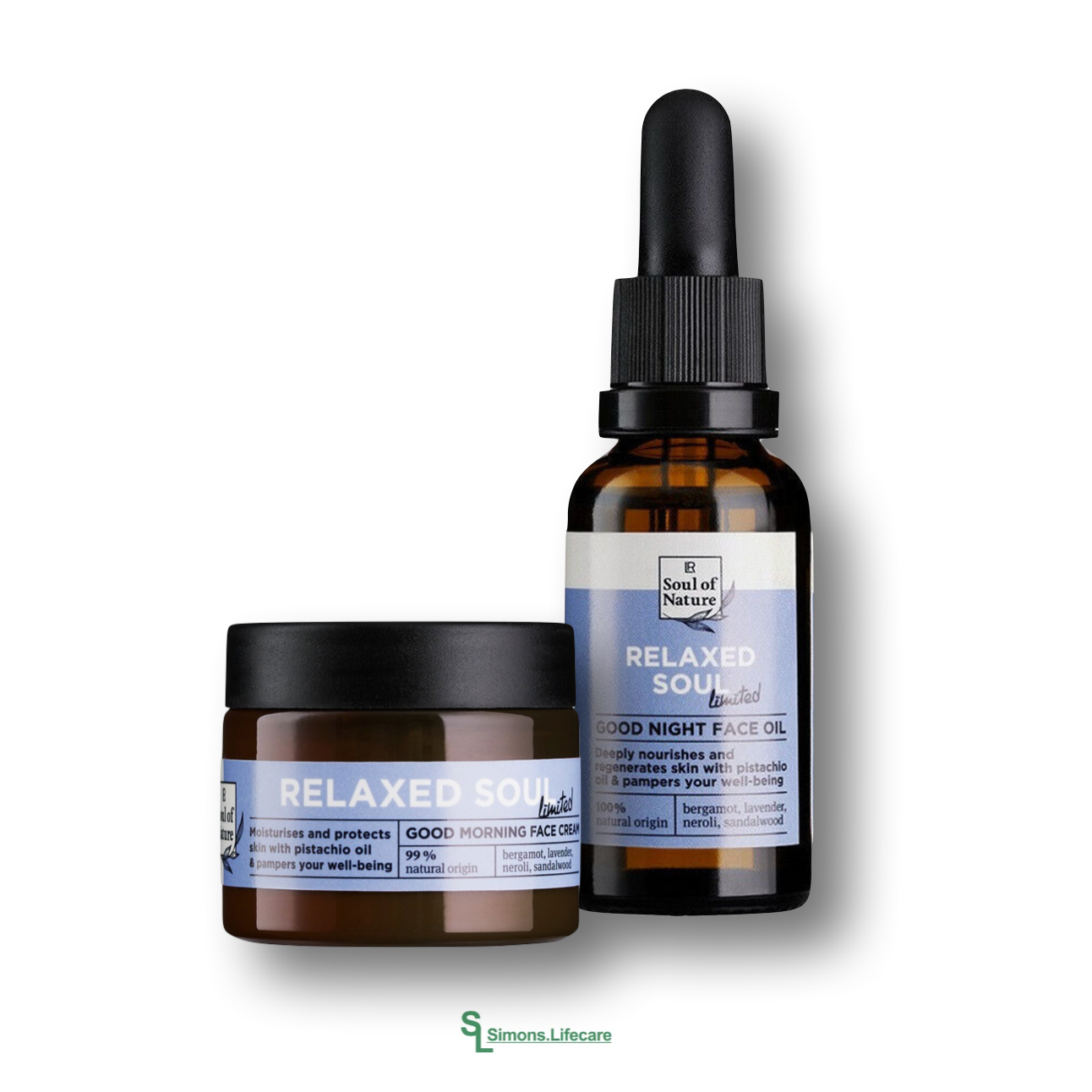 LR Soul of Nature RELAXED SOUL limitiertes SET - Good Morning & Good Night mit Pistazienöl, 50ml (Gesichtscreme) + 30ml (Gesichtsöl).