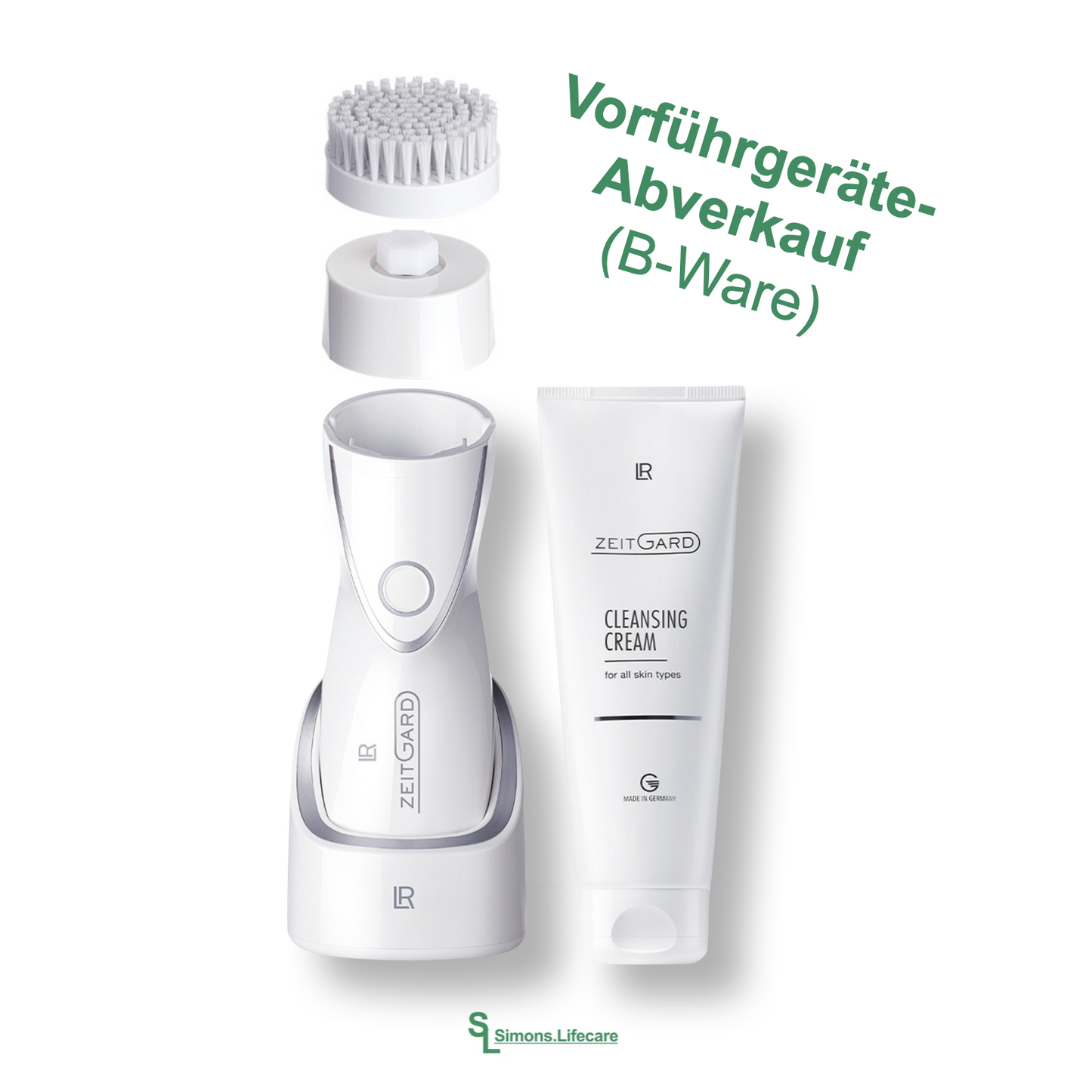 Dieses Angebot ist streng limitiert! Du erhältst ein Vorführgerät zum Sonderpreis! Der ZEITGARD Pro wurde benutzt, der Bürstenkopf und die Cleansing Cream sind neu! Das LR ZEITGARD Pro Cleansing Kit zum Sonderpreis. Vorführgerät B-Ware.