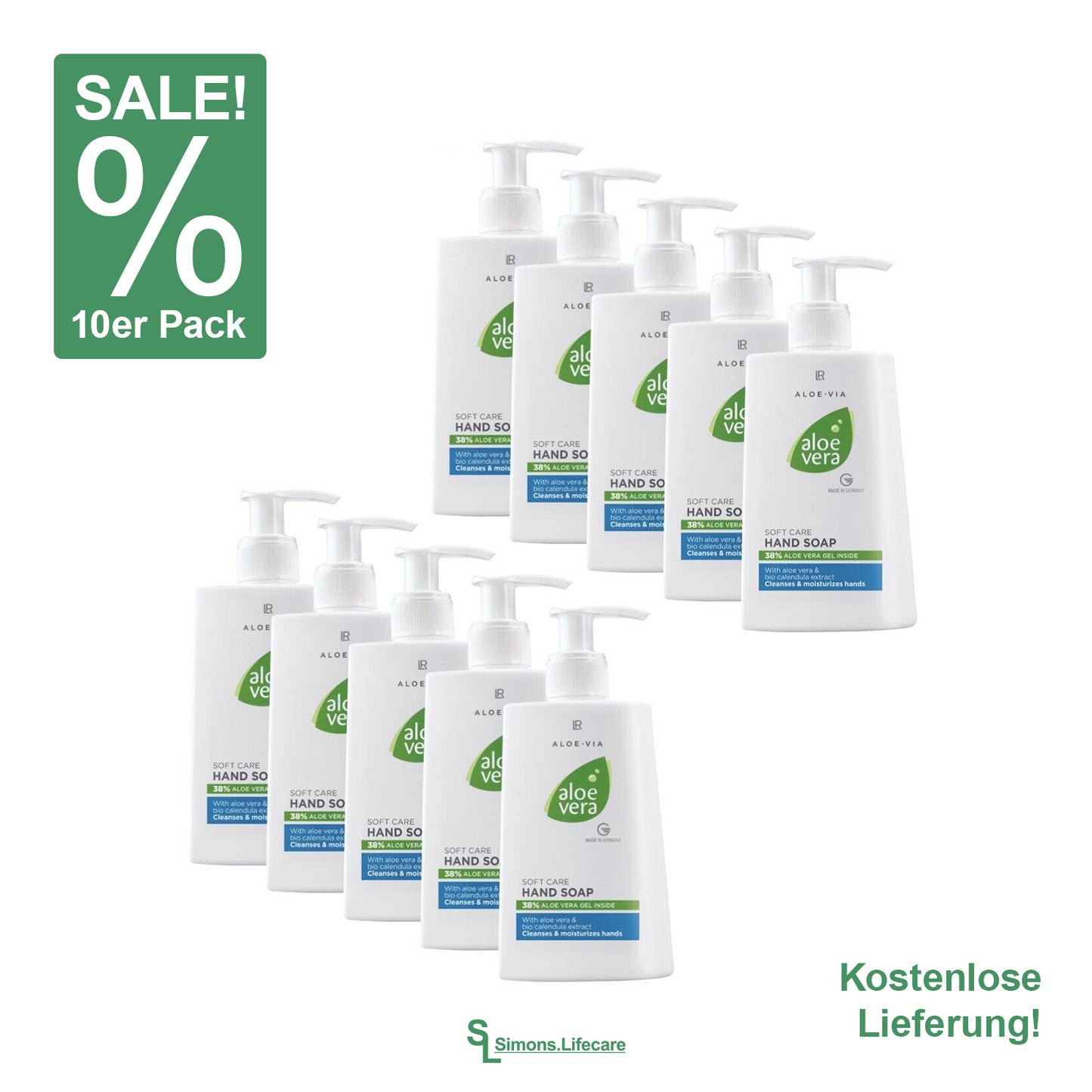 10x Milde Cremeseife für deine Hände - die LR Aloe Vera Sanft Reinigende Handseife im praktischen Pumpspender. Jetzt bei Simons.Lifecare mit schneller Lieferung! 
