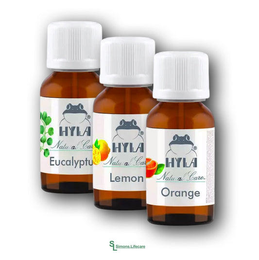 Aromatische Frische für dein Zuhause - mit dem gemischten 3er-Pack für dein HYLA Luft- und Raumreinigungssystem. Dieses Set enthält jeweils eine 30ml Flasche Eukalyptusöl, Orangenöl und Zitronenöl. Jetzt bei Simons.Lifecare mit schneller Lieferung!