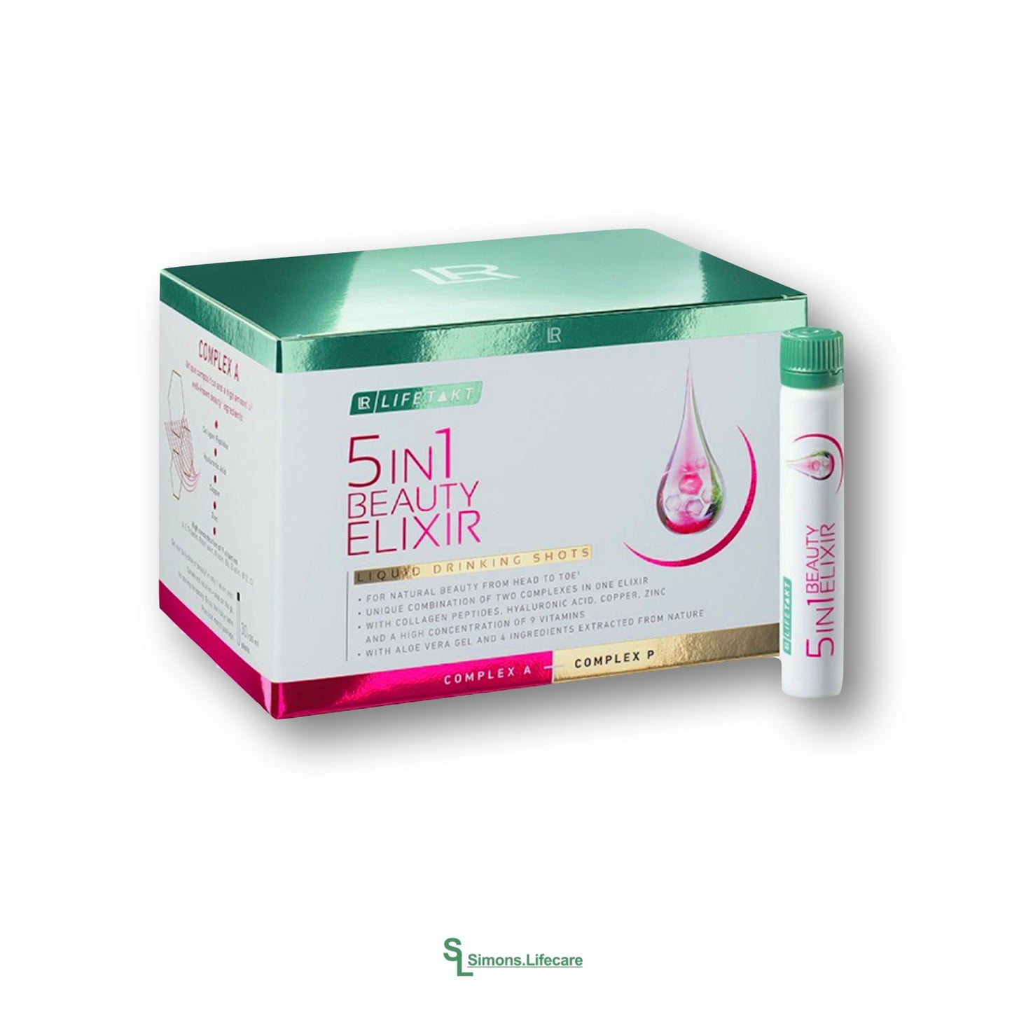 Dein täglicher Beauty-Shot für Haut, Haare und Nägel - erfülle dir deine 5 Beauty-Wünsche mit dem LR 5 in 1 Beauty Elixir 5in1, 30 Ampullen je 25ml = 750ml. Jetzt bei Simons.Lifecare zum SONDERPREIS!
