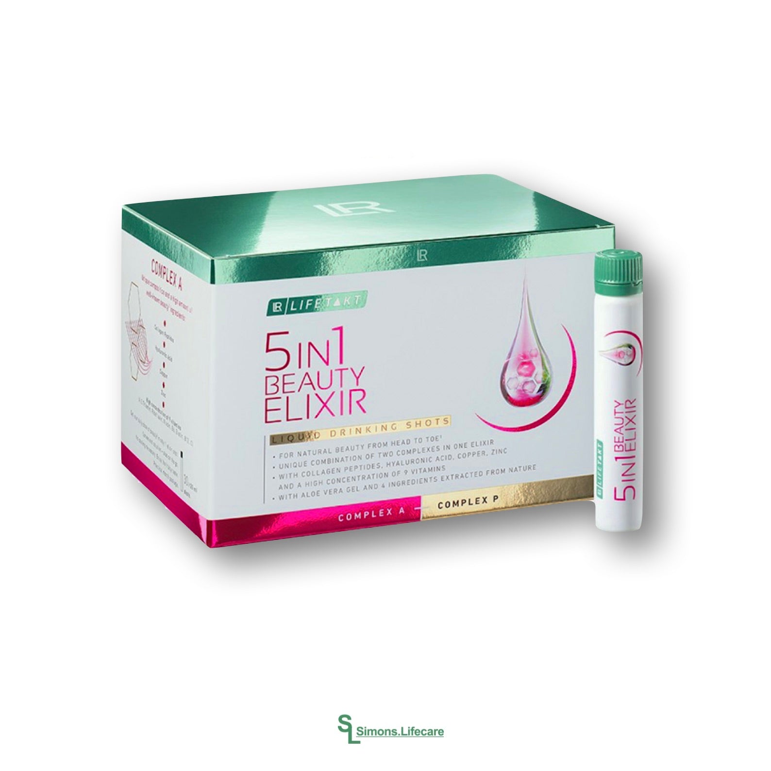 Dein täglicher Beauty-Shot für Haut, Haare und Nägel - erfülle dir deine 5 Beauty-Wünsche mit dem LR 5 in 1 Beauty Elixir 5in1, 30 Ampullen je 25ml = 750ml. Jetzt bei Simons.Lifecare zum SONDERPREIS!