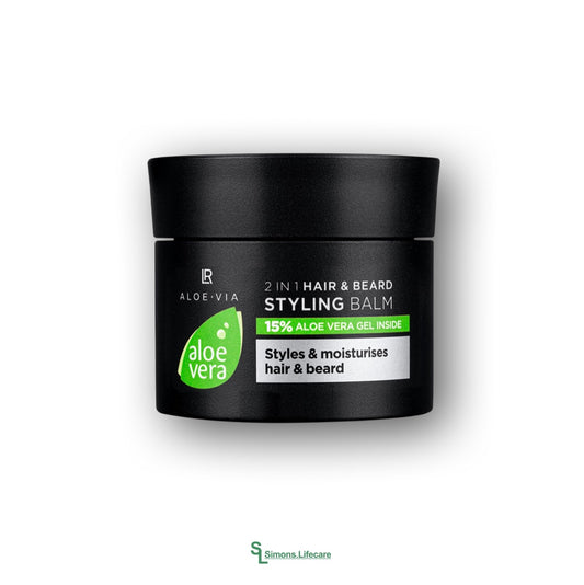 Ein Balm. Zwei Looks. Perfekt für Haar und Bart. Styling, Pflege und Feuchtigkeit in einem Produkt - mit dem LR Aloe Vera 2 in 1 Hair & Beard Styling Balm, 50ml. Jetzt bei Simons.Lifecare mit schneller Lieferung!