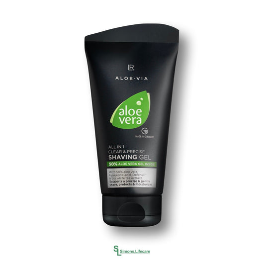 Mehr als Rasur: sanft, präzise, hautschonend - mit dem LR Aloe Vera All in 1 Clear & Precise Shaving Gel Hautberuhigenden Rasiergel, 150ml Tube. Jetzt bei Simons.Lifecare mit schneller Lieferung!