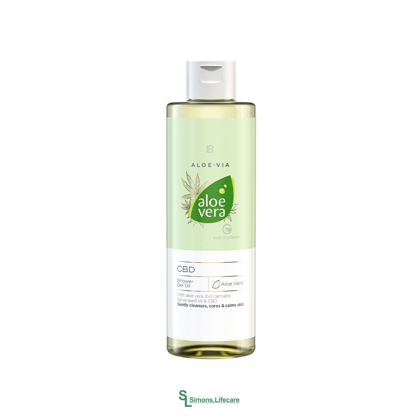 Entspannende Reinigung und wohltuende Pflege! – mit dem LR Aloe Vera CBD Shower Gel Oil Duschgel-Öl mit Cannabis. Jetzt bei Simons.Lifecare mit schneller Lieferung! 
