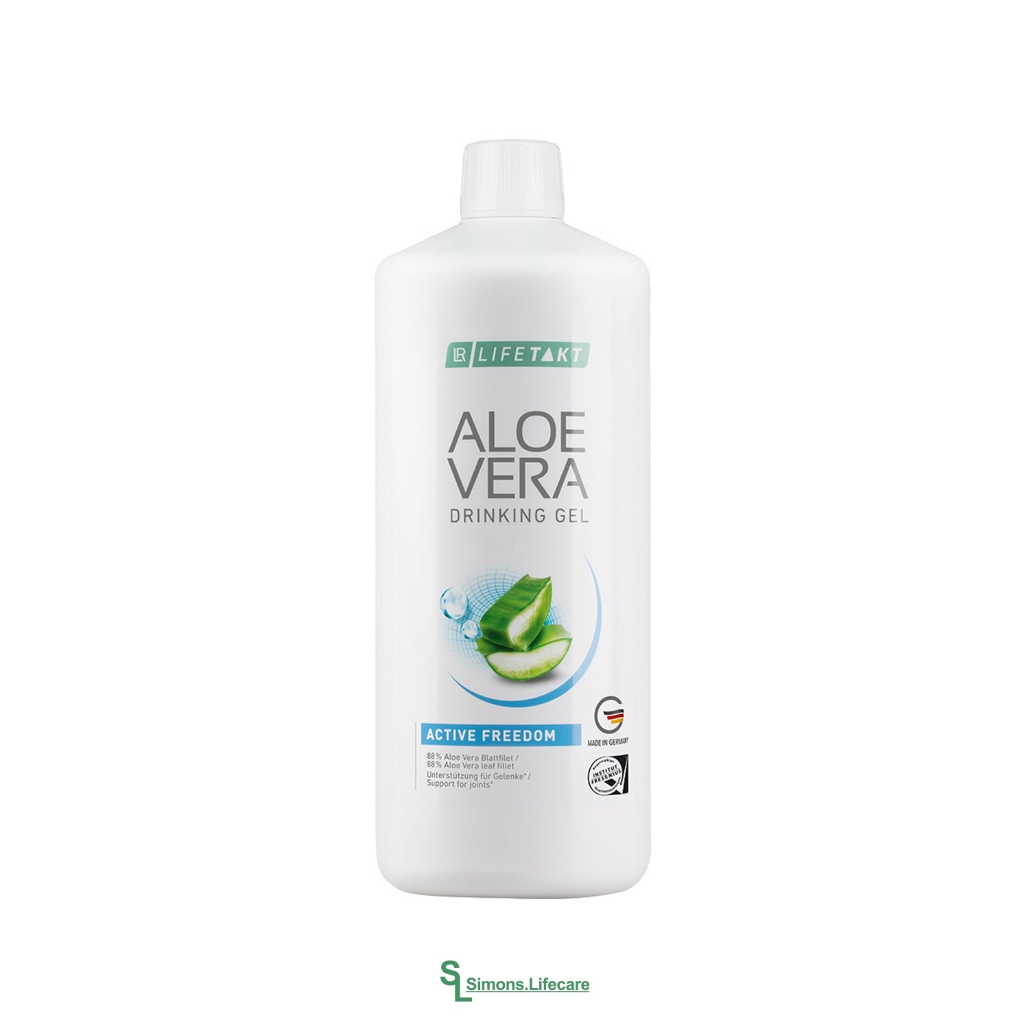 Flüssiges Nahrungsergänzungsmittel mit Vitamin E und C - das Aloe Vera Drinking Gel Active Freedom! Jetzt bei Simons.Lifecare mit schneller Lieferung! 
