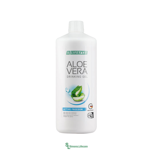 Flüssiges Nahrungsergänzungsmittel mit Vitamin E und C - das Aloe Vera Drinking Gel Active Freedom! Jetzt bei Simons.Lifecare mit schneller Lieferung! 
