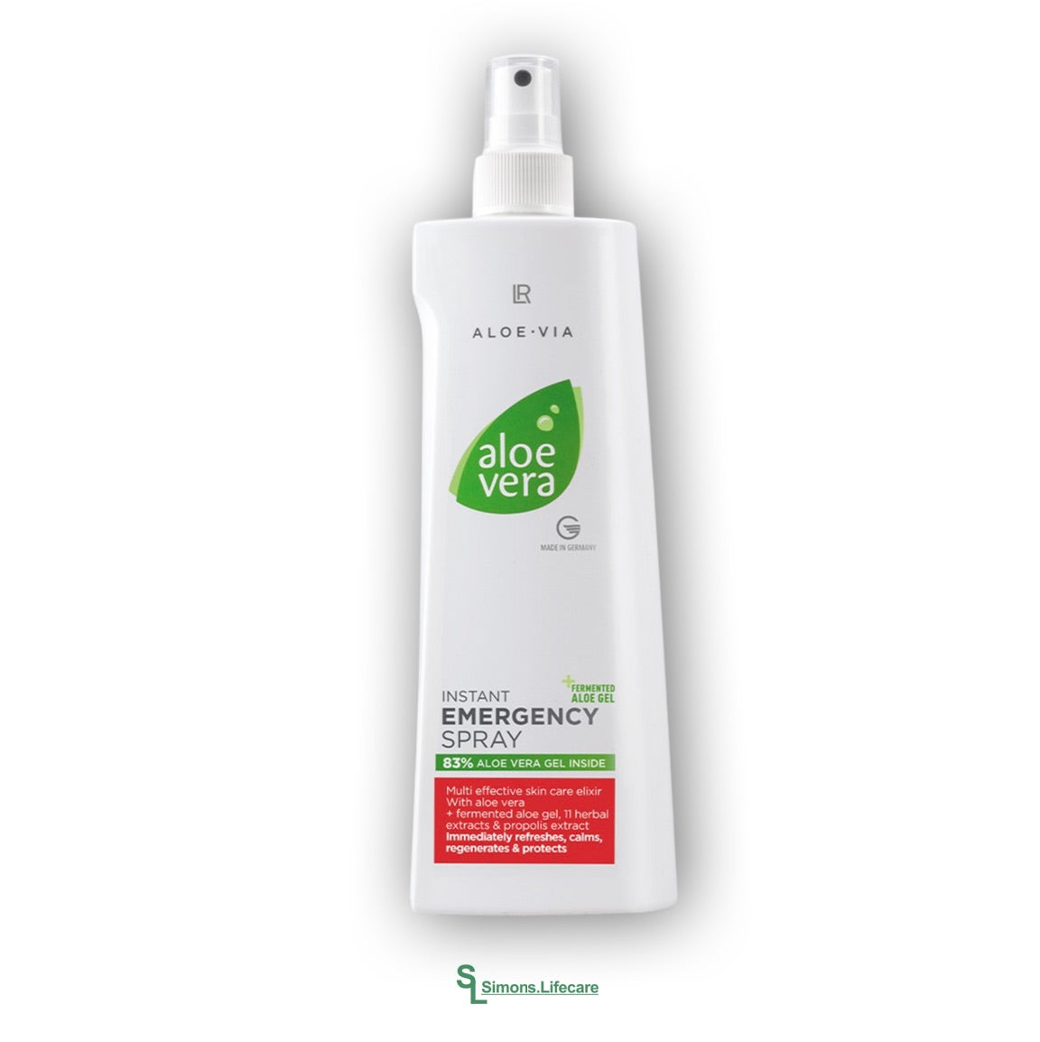 Ein Spezialist mit der Kraft der Aloe Vera in optimierter Rezeptur - das LR Aloe Vera Emergency Spray Schnelles Notfallspray SOS Spray NEUE REZEPTUR, 400ml. Jetzt bei Simons.Lifecare zum SONDERPREIS!