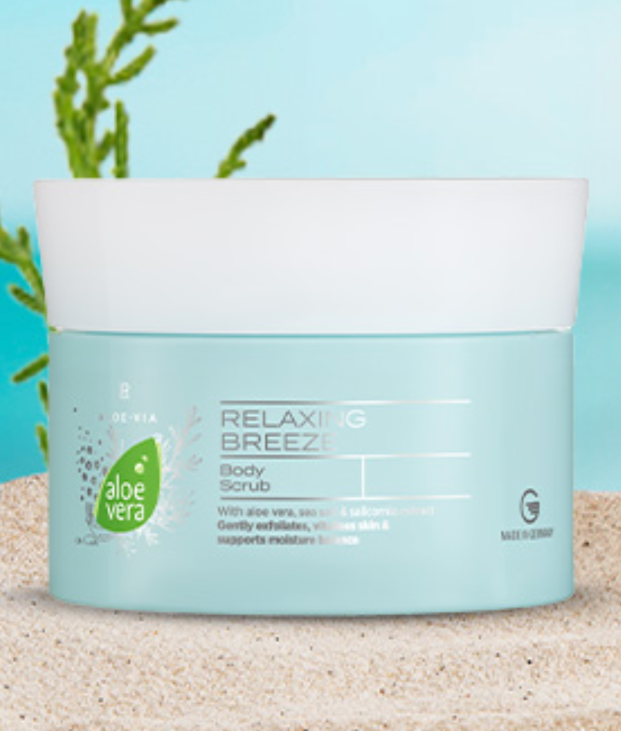 Strandfeeling im eigenen Bad - mit dem belebenden und intensiv reinigenden Meersalz-Peeling zur Entfernung abgestorbener Hautschüppchen - das limitierte LR Aloe Vera Relaxing Breeze Body Scrub Körperpeeling.