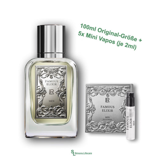 Die Aura des Erfolgs! Ein Statement-Duft für Männer mit Stil, Stärke und Charakter - das LR FAMOUS ELIXIR Eau de Parfum für Männer, 100ml. Jetzt bei Simons.Lifecare zum SONDERPREIS!