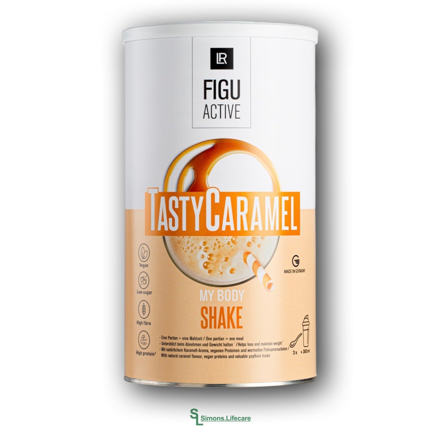 Cremiger Karamell-Shake als vollwertiger Mahlzeitersatz. Mit pflanzlichem Protein und Ballaststoffen - der LR FIGUACTIVE Tasty Caramel Shake Karamell-Geschmack, 496g Dose = 16 Portionen je 31g. Jetzt bei Simons.Lifecare zum SONDERPREIS!