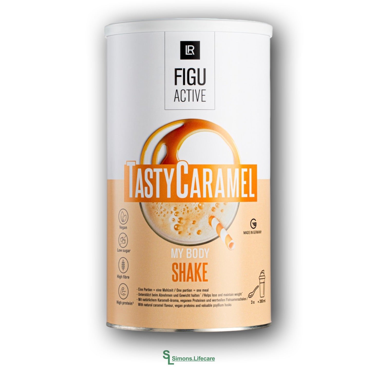 Cremiger Karamell-Shake als vollwertiger Mahlzeitersatz. Mit pflanzlichem Protein und Ballaststoffen - der LR FIGUACTIVE Tasty Caramel Shake Karamell-Geschmack, 496g Dose = 16 Portionen je 31g. Jetzt bei Simons.Lifecare zum SONDERPREIS!