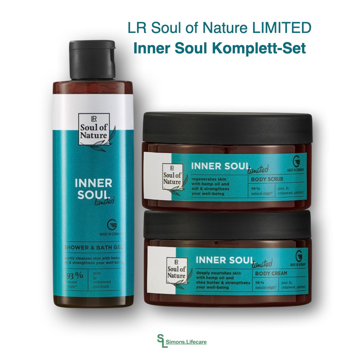 LR Soul of Nature LIMITED Inner Soul Komplett-Set (Shower & Bath Gel + Body Scrub + Body Cream). Jetzt bei Simons.Lifecare zum SONDERPREIS!