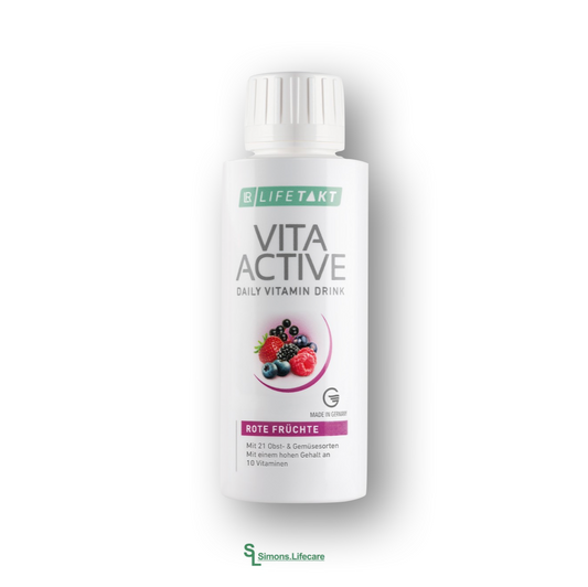 Nahrungsergänzungsmittel mit 21 konzentrierten Obst- und Gemüsesorten und 10 Vitaminen - das LR Vita Active Rote Früchte! Jetzt bei Simons.Lifecare mit schneller Lieferung!