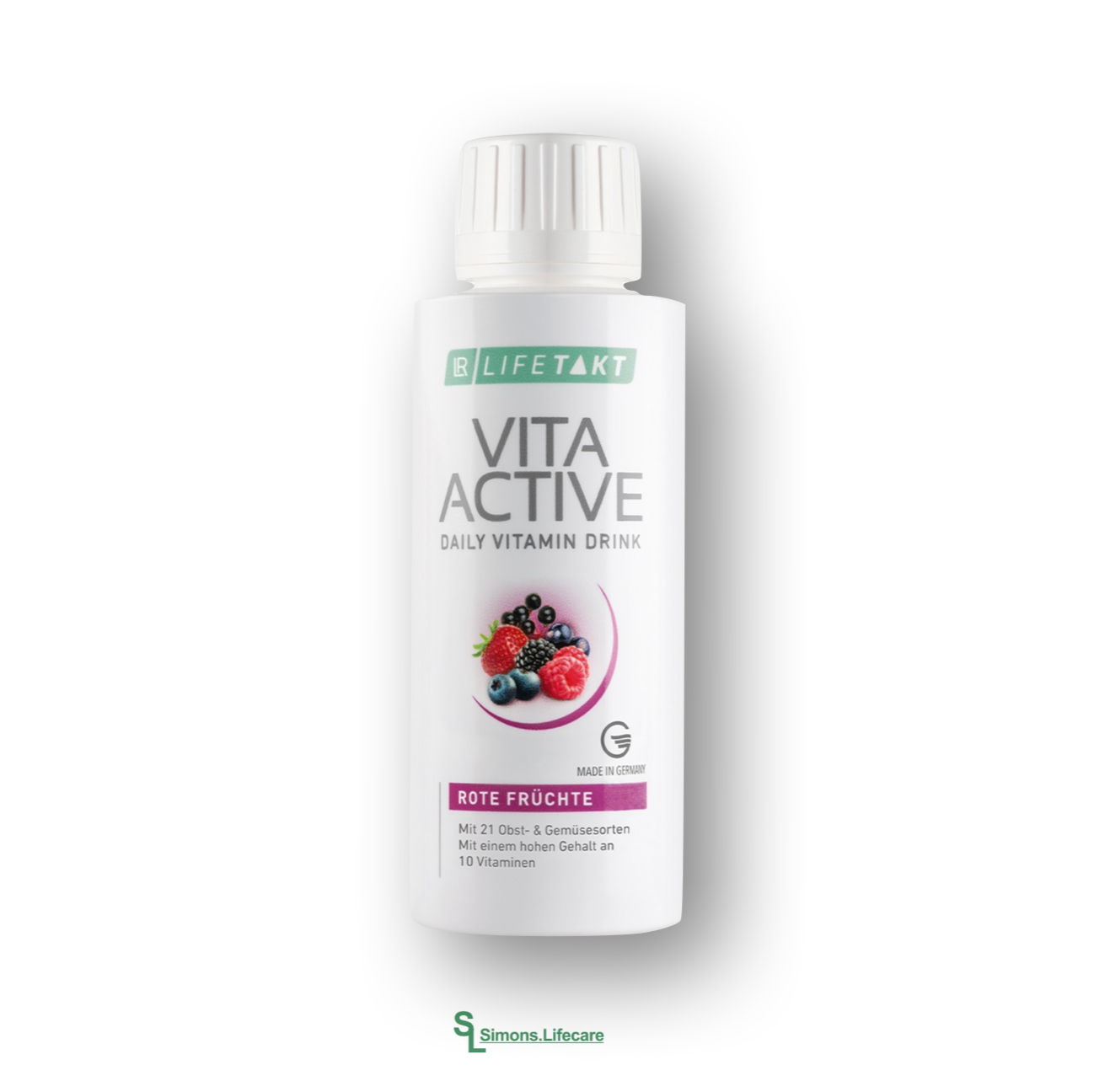 Die Kraft von 21 Obst- und Gemüsesorten in einem Teelöffel. Tägliche Vitaminversorgung für die ganze Familie - mit dem LR Vita Active Rote Früchte, 150ml. Jetzt bei Simons.Lifecare zum SONDERPREIS!