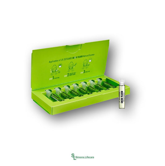 Die grüne Wirkstoff-Kur für sichtbar revitalisierte Haut. 7 Tage für sichtbar frischere und glattere Haut - mit den LR ZEITGARD LIMITED Skin Fluid Natural Essence Ampullen, 7x 2,5ml. Jetzt bei Simons.Lifecare zum SONDERPREIS!