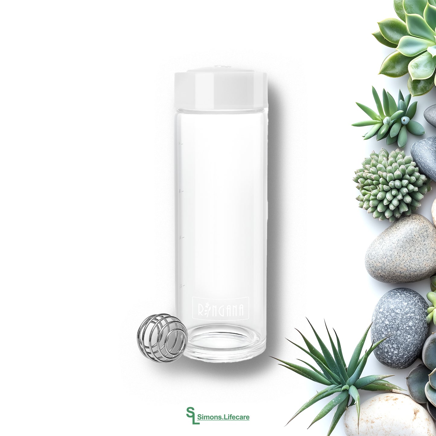 Schnelle und einfache Zubereitung von cremigen Shakes – mit dem RINGANA Glass Shaker und Shaker Ball, 500ml Fassungsvermögen. Jetzt bei Simons.Lifecare mit schneller Lieferung! 
